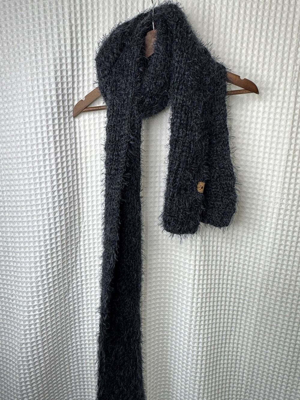 Bearpaw Black Fuzzy Knit Scarf Soft Cozy Winter Textured Warm One Size
